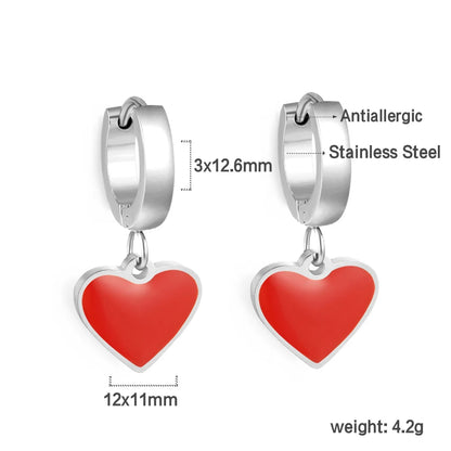 🍒 Stainless Steel Hoop Earrings enamel love heart Women Oil Drip jewelry Blue Black Red dangle drop earrings Always Love Drops