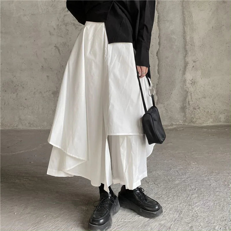 🍒Women black skirts Irregular high waist pleated skirt pants for Women a-line layered female clothes HAN'KER to this soon to become wardrobe CHIEF