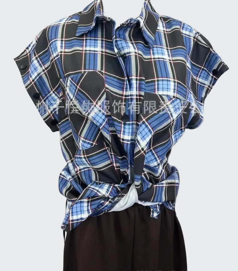 🍒Women's spring shirt Jacket checkered short-sleeved pocket retro luxurious chic trendy minimalist fashion check blouse designer comfy style clothing Dont Be Stale Mate Get This Checkers