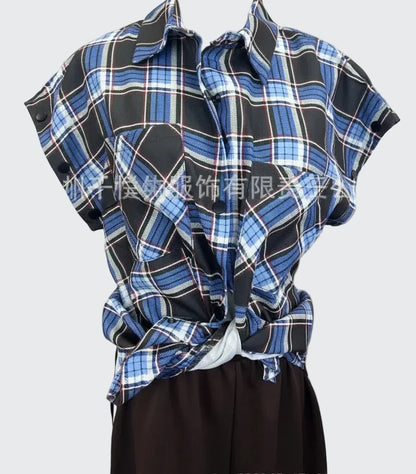 🍒Women's spring shirt Jacket checkered short-sleeved pocket retro luxurious chic trendy minimalist fashion check blouse designer comfy style clothing Dont Be Stale Mate Get This Checkers