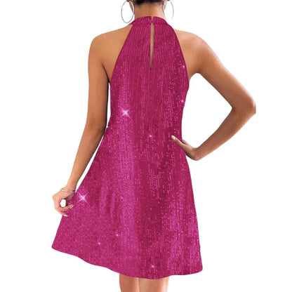 🍒Halter strapless dress sparkly women's clothes strapless sequin  mini outfit sleeveless party wear occasion wear clubbing wear Slip On A-Sensual Slippy Slip