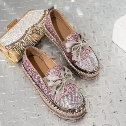 🍒Women smart casual loafer thick-Soled loafers comfortable outdoor non-slip flat shoes shiny occasion fashion slip-on Glitzy Gliders