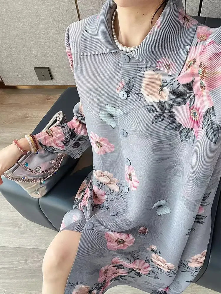 🍒Evening dresses  holiday fashion printed  spring/summer outfits floral pleated long dress loose fit a-line smart casual clothing women