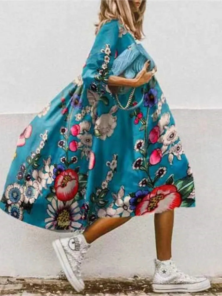 🍒Dresses for women loose colour printed fashion smart casual clothing party vacation womens bohemian beach dress
