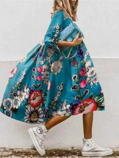 🍒Dresses for women loose colour printed fashion smart casual clothing party vacation womens bohemian beach dress
