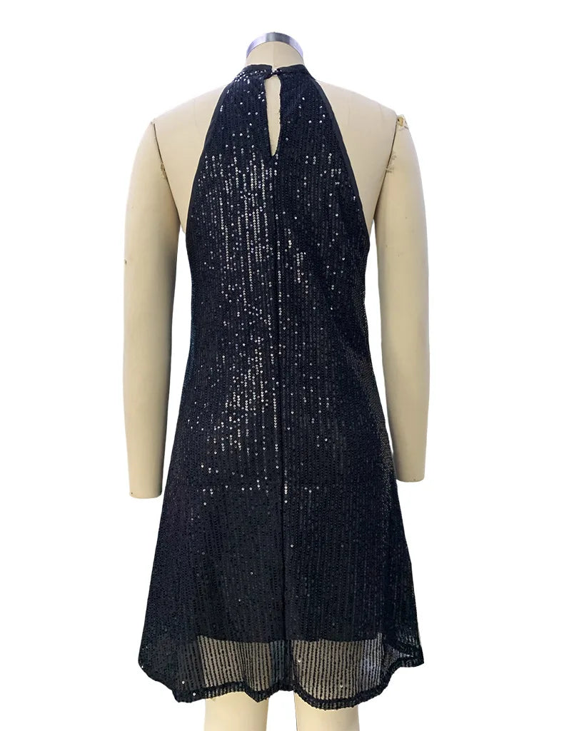 🍒Halter strapless dress sparkly women's clothes strapless sequin  mini outfit sleeveless party wear occasion wear clubbing wear Slip On A-Sensual Slippy Slip