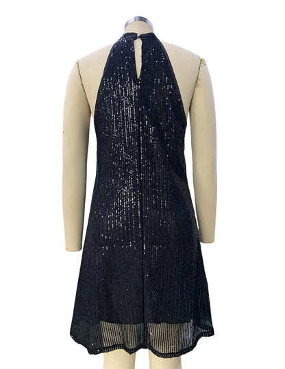 🍒Halter strapless dress sparkly women's clothes strapless sequin  mini outfit sleeveless party wear occasion wear clubbing wear Slip On A-Sensual Slippy Slip