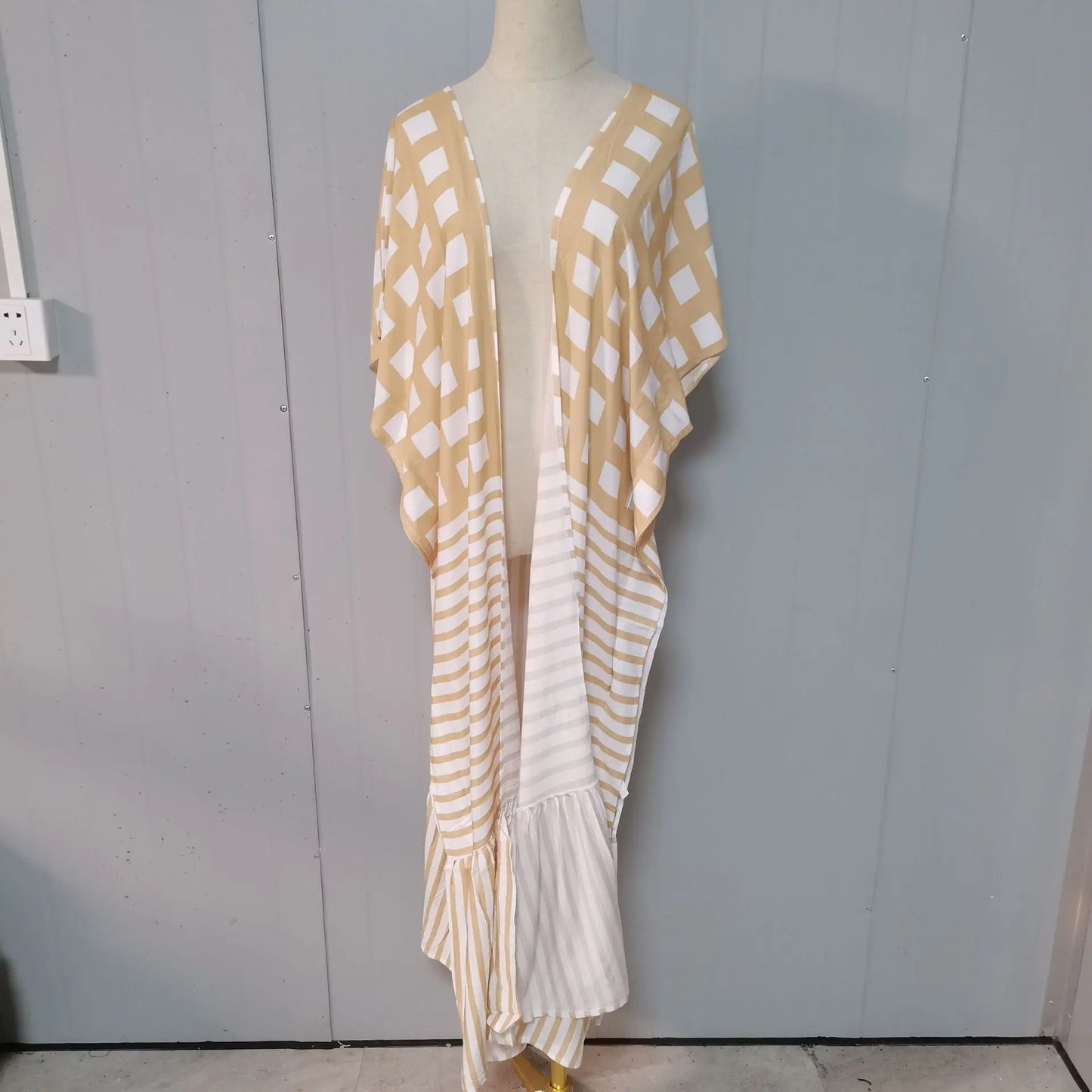 🍒Beach cover ups for swimwear women checker kimono with sripes cape summer dress beachwear outfits Check Out This Beach