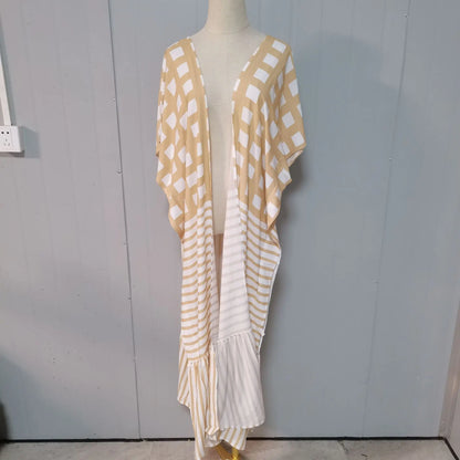 🍒Beach cover ups for swimwear women checker kimono with sripes cape summer dress beachwear outfits Check Out This Beach