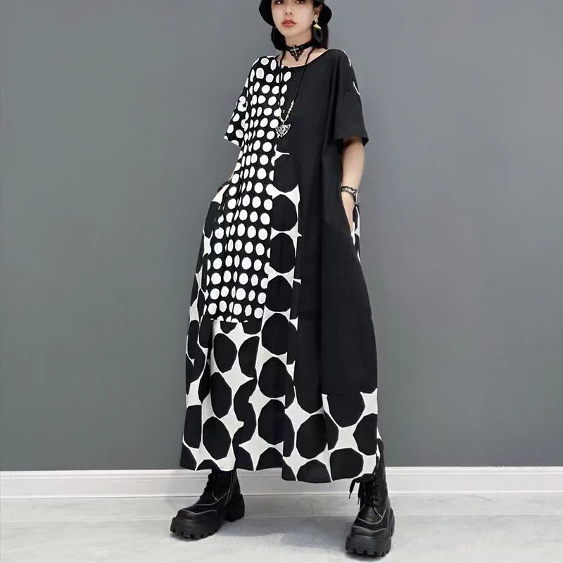 🍒Polka dot fashion summer clothing plus size for woman pullover dress a-line loose fit chic casual wear Spot the Spots