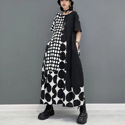 🍒Polka dot fashion summer clothing plus size for woman pullover dress a-line loose fit chic casual wear Spot the Spots