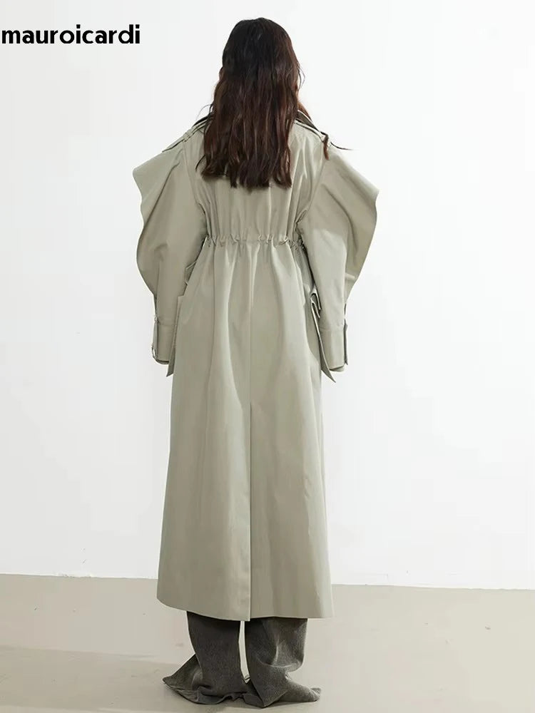 🍒Long oversized trench coat elegant ruffled outerwear for women double breasted luxury designer overcoat runway fashion  Trendy Travel Trench Classic Comfort