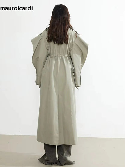 🍒Long oversized trench coat elegant ruffled outerwear for women double breasted luxury designer overcoat runway fashion  Trendy Travel Trench Classic Comfort