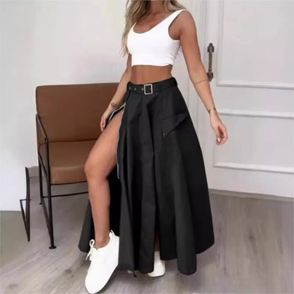 🍒Elegant maxi  skirts for women clothing trend 2025  smart casual clothing spring summer high waist Irregulur  zipper pockets female fashion wear Maxi ~mum Style With Comfort