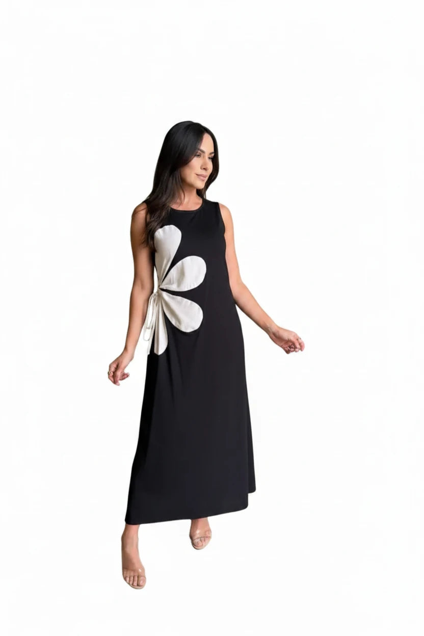 🍒Floral placement dress sleeveless summer fashion for women floral outfit printed waist hollow out maxi dress female casual wear holiday wear beach party clothing Sleeveless Back zipper vacation wear  Be A flower Girl On The Side