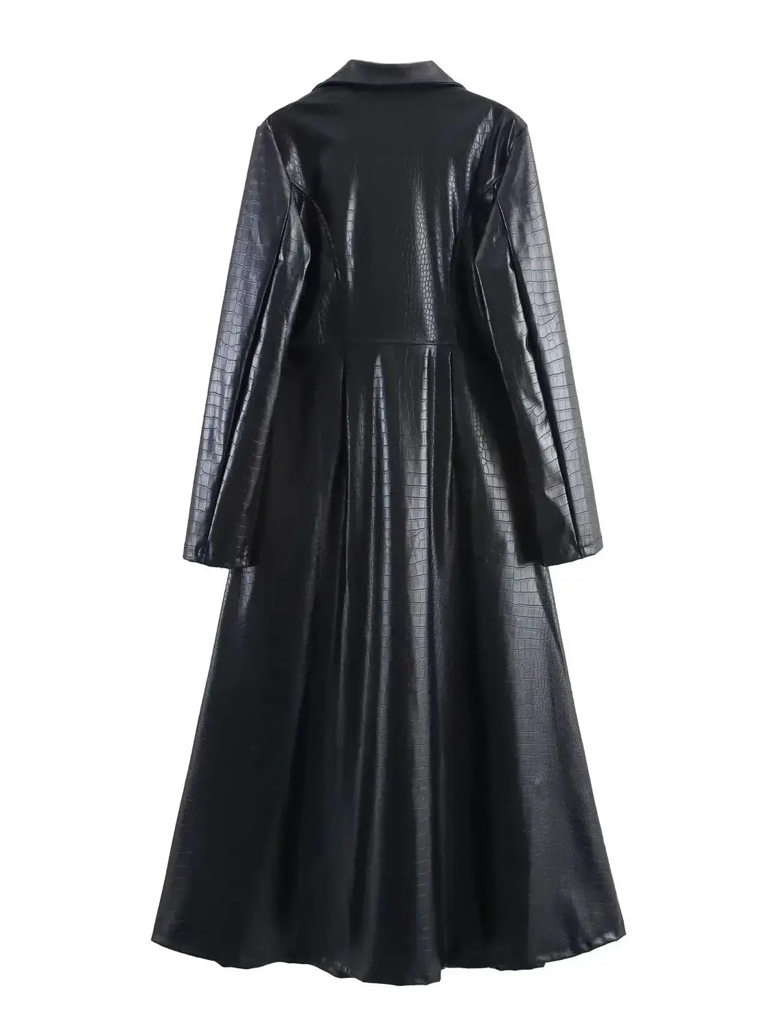 🍒Extra long faux leather trench coat vintage maxi luxury pu double breasted black designer outerwear clothing smart casual Crocodile Style