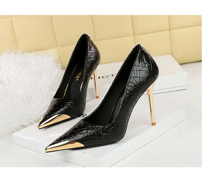 🍒Metalic high heel pumps for women elegant party stillettoe thin heels shoes for occasions party wear footwear GOLDen TIP PUMP Up Your Fashion Volume