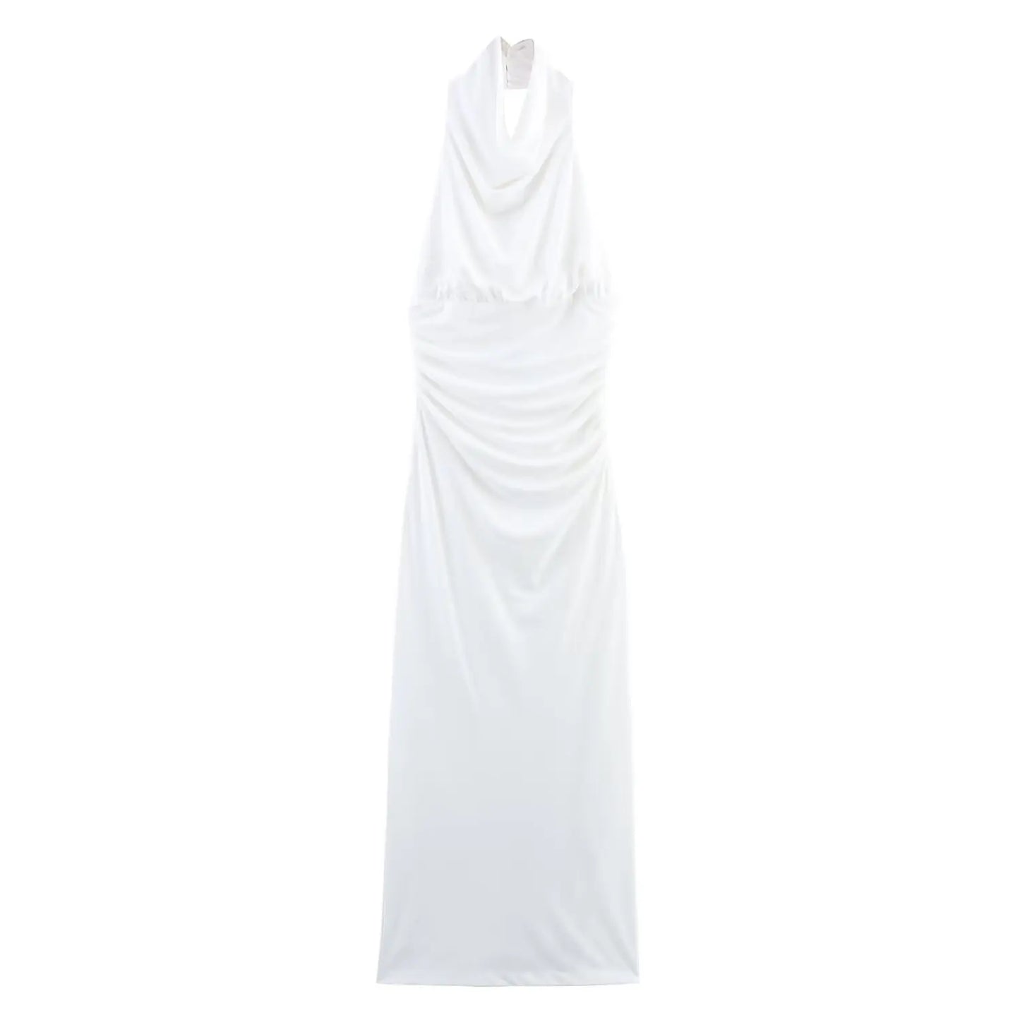 🍒Style sleeveless dresses solid backless halter Fold Decorate Button zipper Female Summer Slim Long Dress 3 Color