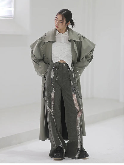 🍒Long oversized trench coat elegant ruffled outerwear for women double breasted luxury designer overcoat runway fashion  Trendy Travel Trench Classic Comfort