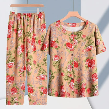 🍒Pants and t-shirt pyjamas set cotton short pants and t-shirt loungewear top and trousers home wear clothing Sleepwear for women 2 piece sleep set TOP up your PANTS and TEE and you will be SET