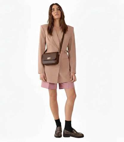 🍒Collar blazer dress womens dress with belt urban Waist-fit side belt design chic clothing for women pocket full sleeve solid dresses  Nip Fit Slick Chic