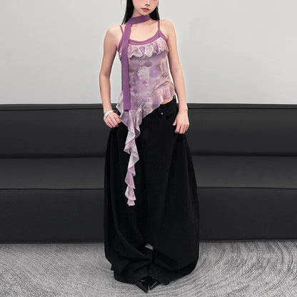 🍒Women's ruffled top straps vest casual outfit cami with ruffles asymetric fashion party occasion wear TAiLor  Your Fashion Move To MAUVE