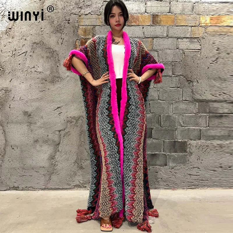 🍒Cardigan coat women winter wear tassel knitted coat winter womenpartywear coat maxi fashions cold weather clothes party coat thick warm free size female kaftan Warm Up To Pink