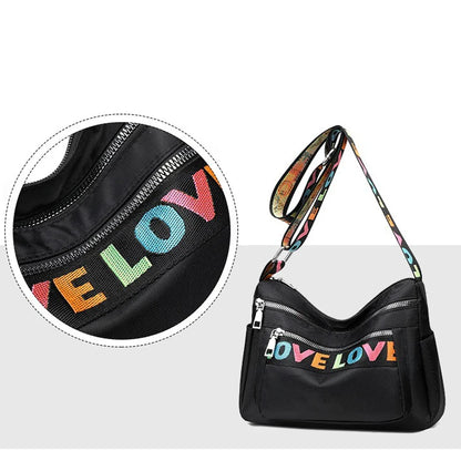 🍒Womens handbag oxford fabric bag large capacity crossbody with multiple compartments fashion accessory casual carry bag with colourful font Get A Handle On Love