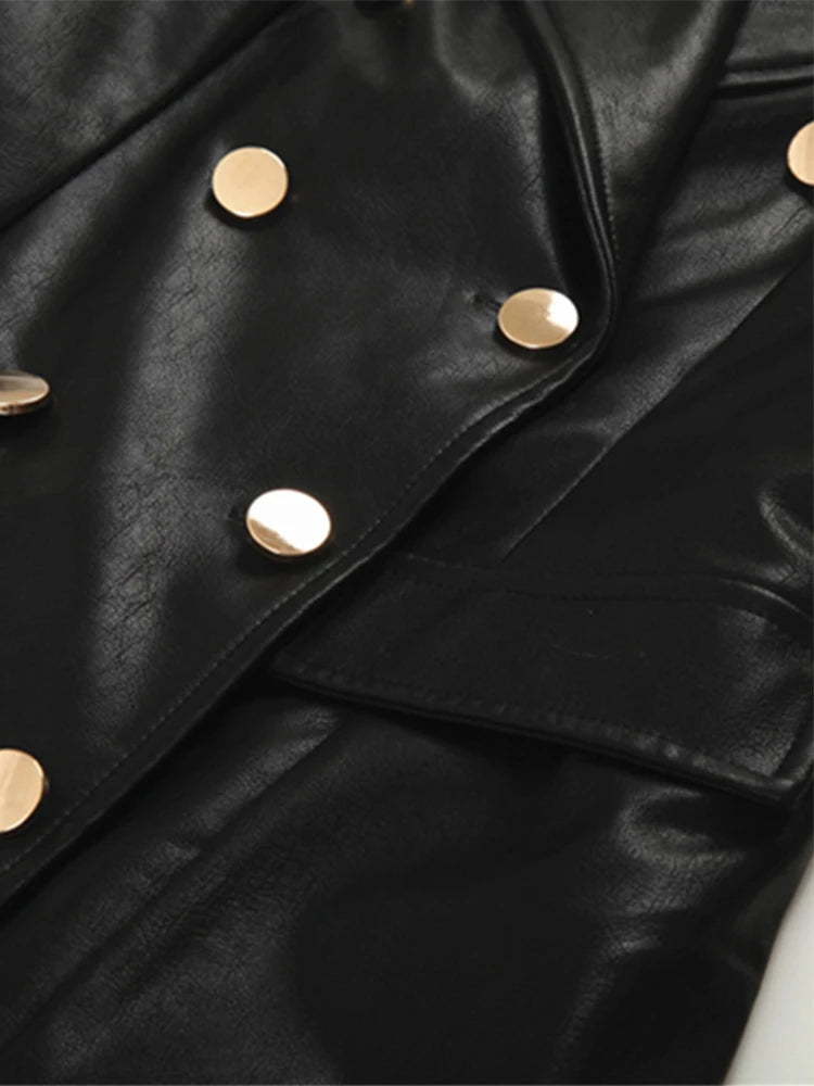 🍒Extra long faux leather trench coat for women double breasted luxury elegant long smart casual pu outerwear Keep aBREAST of DOUBLE take clothing
