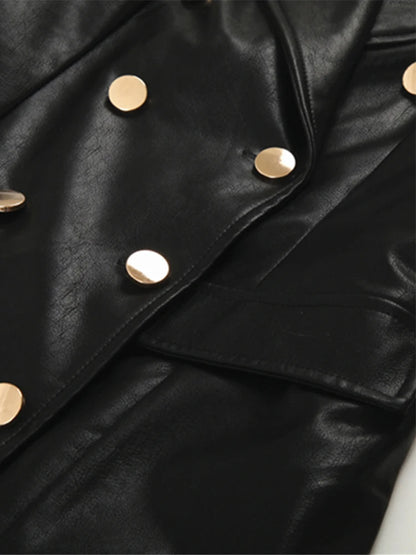🍒Extra long faux leather trench coat for women double breasted luxury elegant long smart casual pu outerwear Keep aBREAST of DOUBLE take clothing