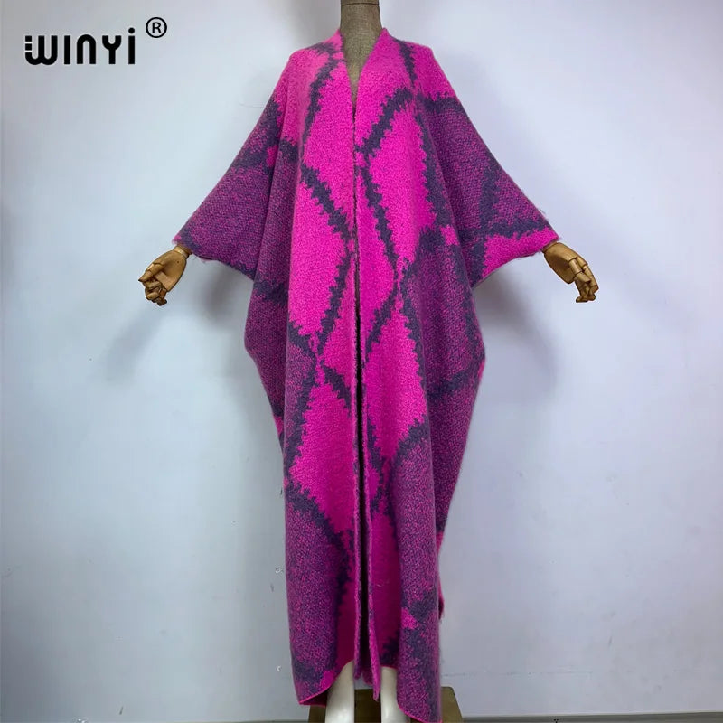 🍒Fashion poncho loose fashion print knitted coat neutral loose thick comfortable womens warm fover coat knitted poncho maxi long jacket You'll Get aLONG with A PONCHO