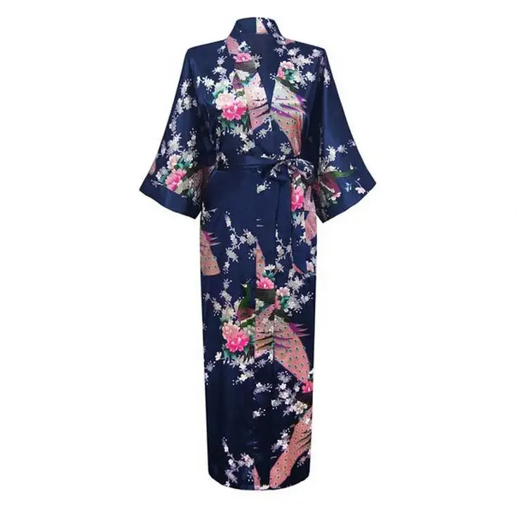 🍒Satin robe women plus size  with flowers peacock print kimono lounge gowns for women bride bridesmaid wedding bathrobe silky nighrwear Sittin' Satin Style