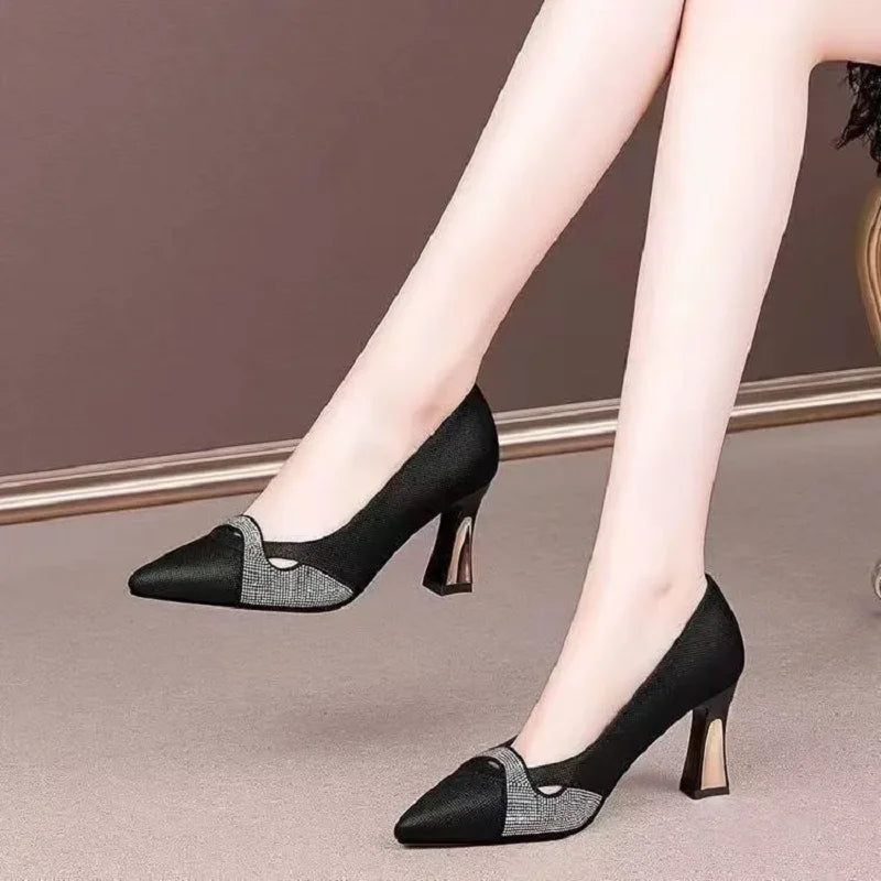 🍒Womens chunky heel pumps pointed toe shoes for women high heel footwear for occasions party shoes