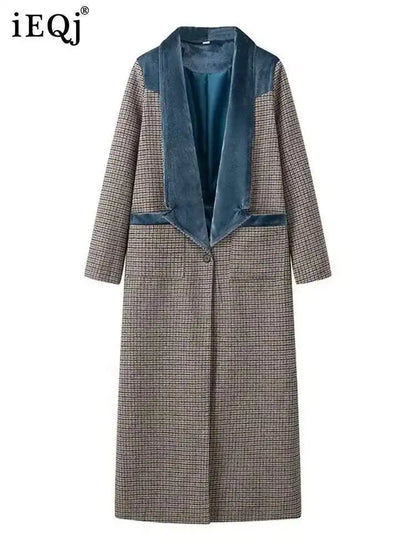 🍒Plaid coat long women colour block outerwear lapel wool coat long sleeve loose single button smart casual outdoor female fashion mixed media clothing CHECK Out Your VELVET its SOLID Quality