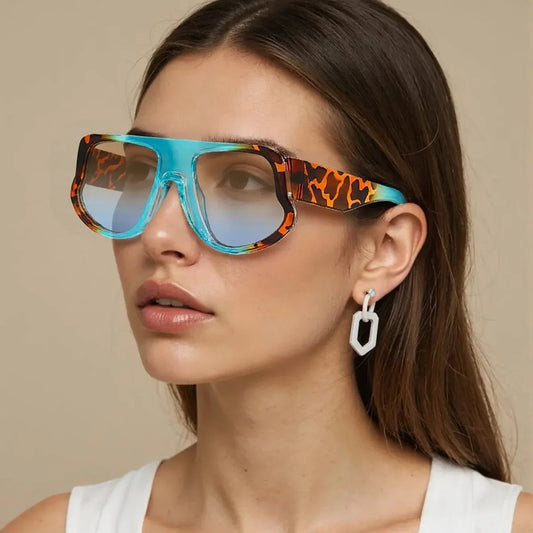 🍒Flat rim sunglasses for women (brand)designer eyewear glasses black square glasses animal print sunnies uv400 protection Tear Up Fashion With A Blue Eye Tiger
