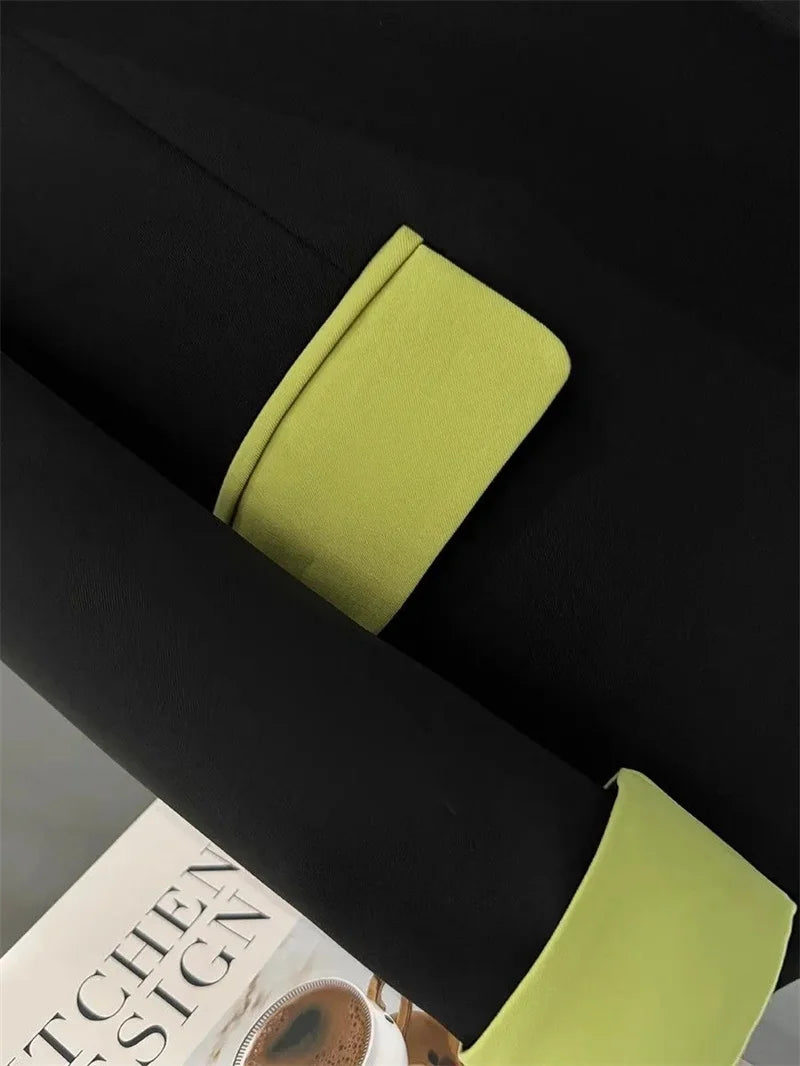 🍒Fashion blazer jacket spring autumn long sleeves black jacket contrast patchwork office cothes for women outerwear smart casual suit coat female chic fashion   Turn Up In Your Contrast