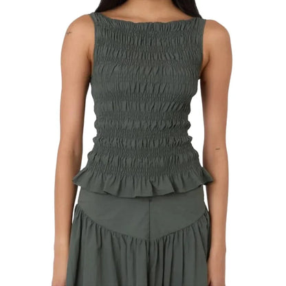 🍒Women Y2K smocked shirred tank top sleeveless crew neck frill ruffle crop top ruched pelpum going out tops party clubwear