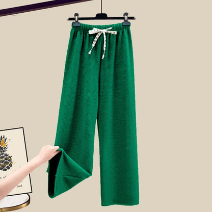 🍒Two piece set suit chic knit t-shirt with love heart top women  and casual wide leg pants sets elegant casual clothing home wear clothes  Love This Set