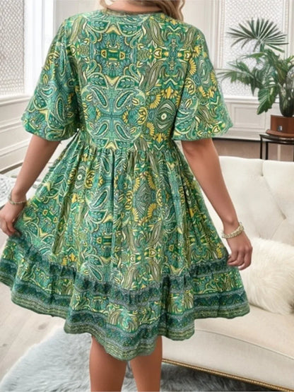 🍒Summer boho floral dress printed outfit for women fashion outfit v-neck short sleeve holiday wear casual loose clothing beach wear Boho Beau Boo