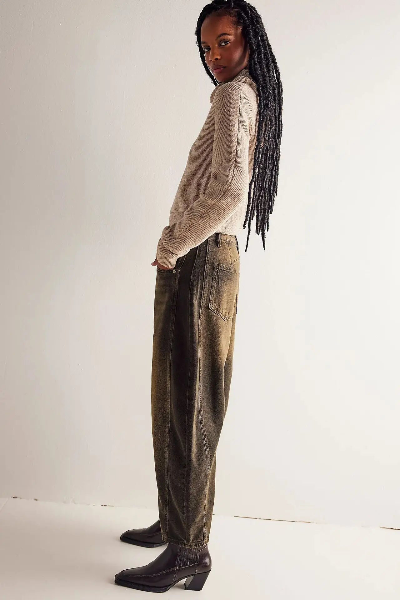 🍒Loose mid waist Jeans bleached denim style full length pants fashion solid colour trousers with pockets casual wear for women Barrels Of Style