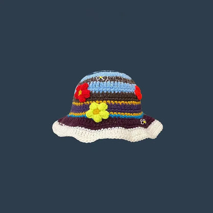 🍒Autumn crochet hat handmade bucket hat knitted Y2k flower fashion autumn winter colourful hats Get A Bellfower Flower. Flower