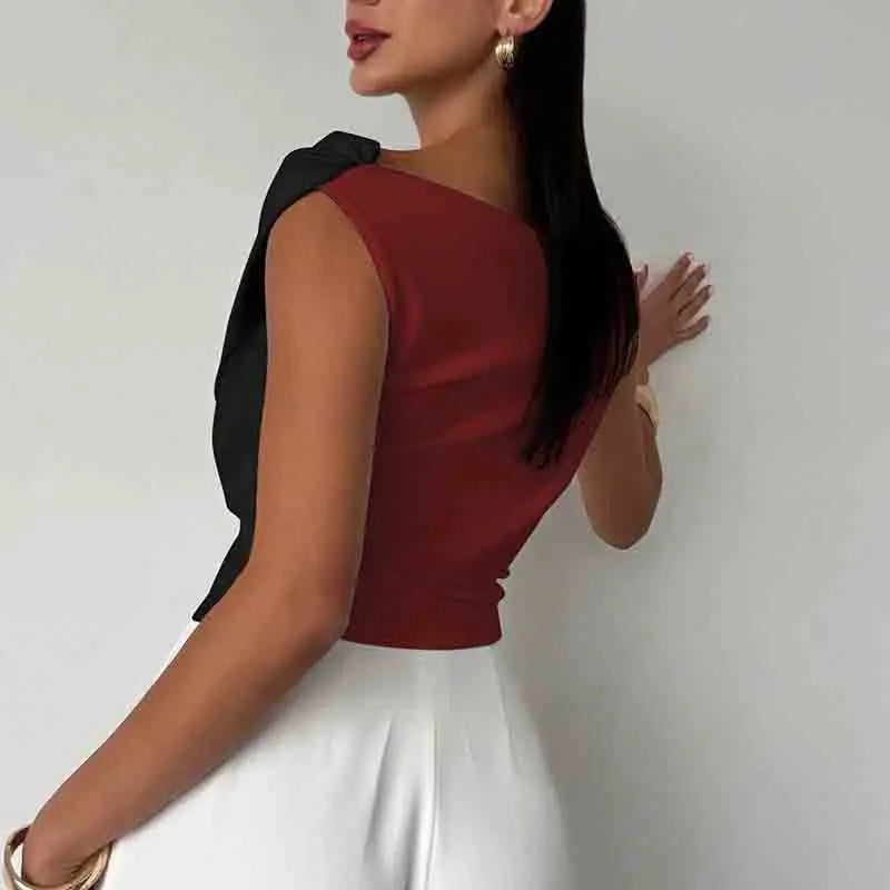 🍒Fashion office wear female slash neck top sleeveless one shoulder top for women elegant summer shirt white black off shoulder top holiday wear blouses smart casual vacation clothes Make No Mistake Close This Drape