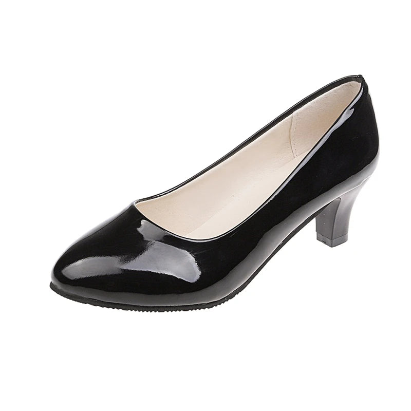 🍒Women pumps shoes pu easy simple slip-on high heels for women wedding shoes low heel footwear for evening gown size 34-42   occasion footwear for office Foot hold Fashion Footwear