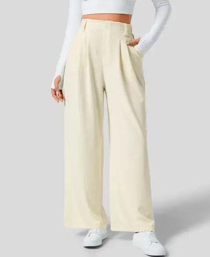 🍒Elegant women straight pants flowy solid colour high waisted trousers wide leg work wear female fashion clothes No Need To Put The Leg Work In To Get These Legs