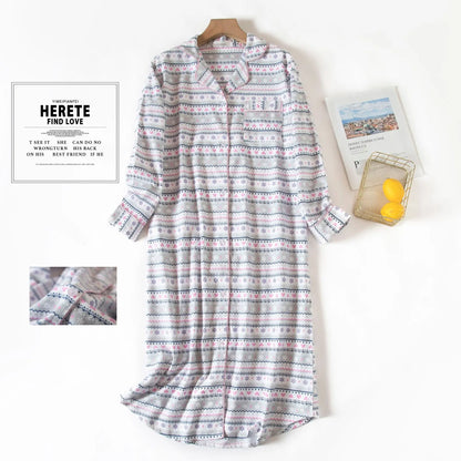 🍒pyjama nightie autumn and winter nightwear for women cotton flannel sleep shirt long sleeve nightshirt button down sleepdress No Flannel Flannel