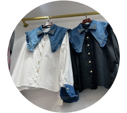 🍒Sequin shirt with beading ruffle blouse for women black occasion shirt Y2k long sleeve occasion top feminine fashion evening wear party wear tops Look Frilling In Your Frilly Frills