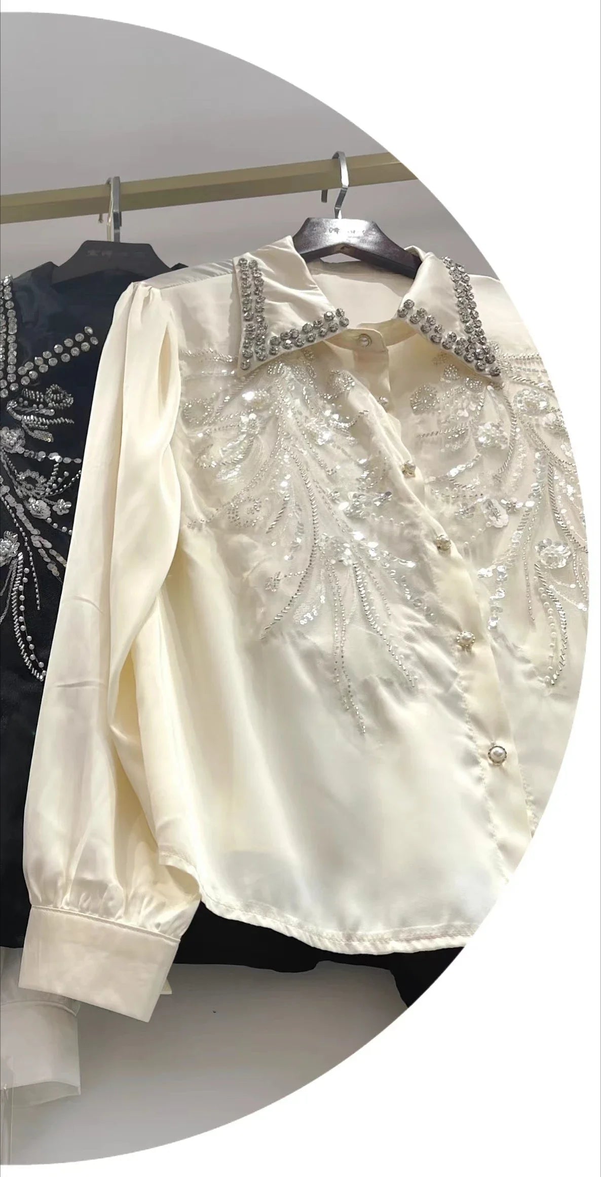 🍒Sequin shirt with beading ruffle blouse for women black occasion shirt Y2k long sleeve occasion top feminine fashion evening wear party wear tops Look Frilling In Your Frilly Frills