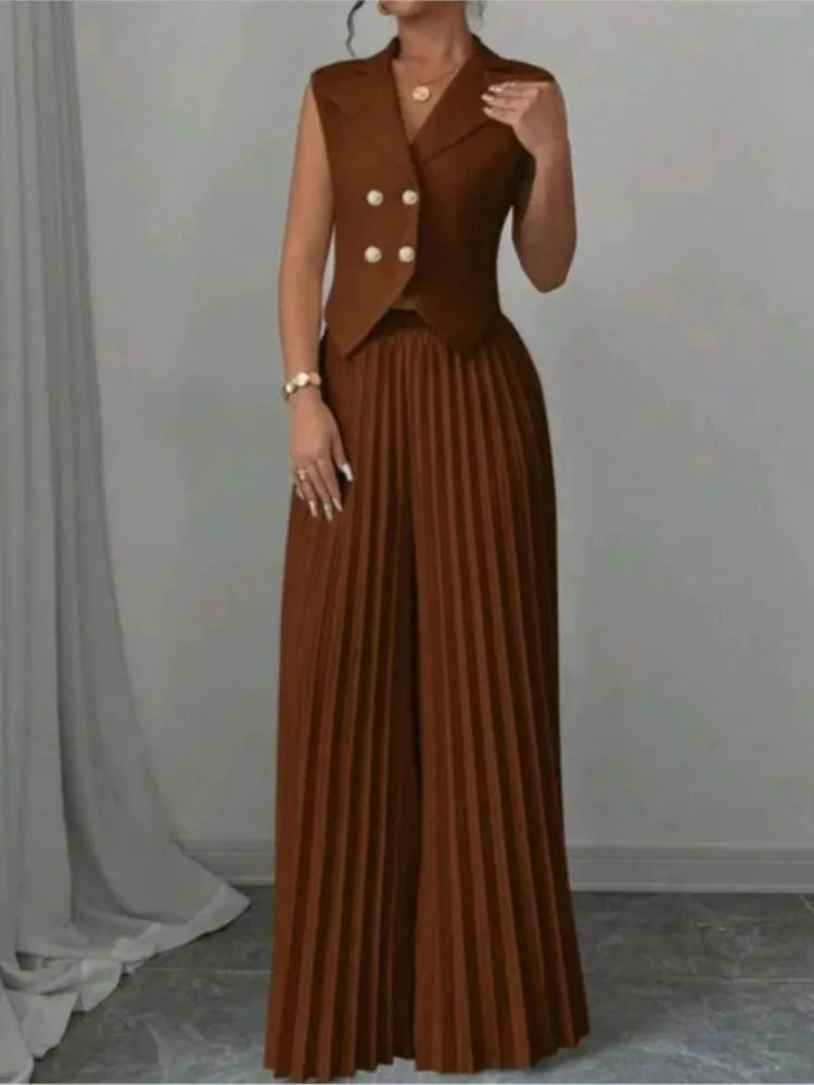 🍒Womens vest outfits cropped waistcoat plus trousers two piece set formal spring summer fashion retro wide-leg pleated pants and slimming sleeveless cropped vest occasion wear  smart casual Invest In A Vest Set