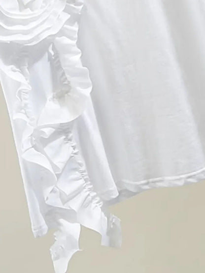 🍒Summer t-shirts for women o-neck smart casual tops t-shirt for party 3D floral tees occasion wear oversized shirts Look A'white At Night