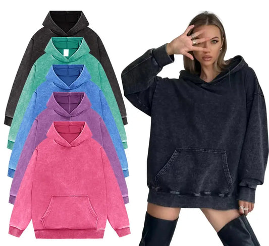 🍒Vintage washed hoodie womens 100%Cotton casual hooded sweatshirt comfort loose warm fleece tops casual clothes